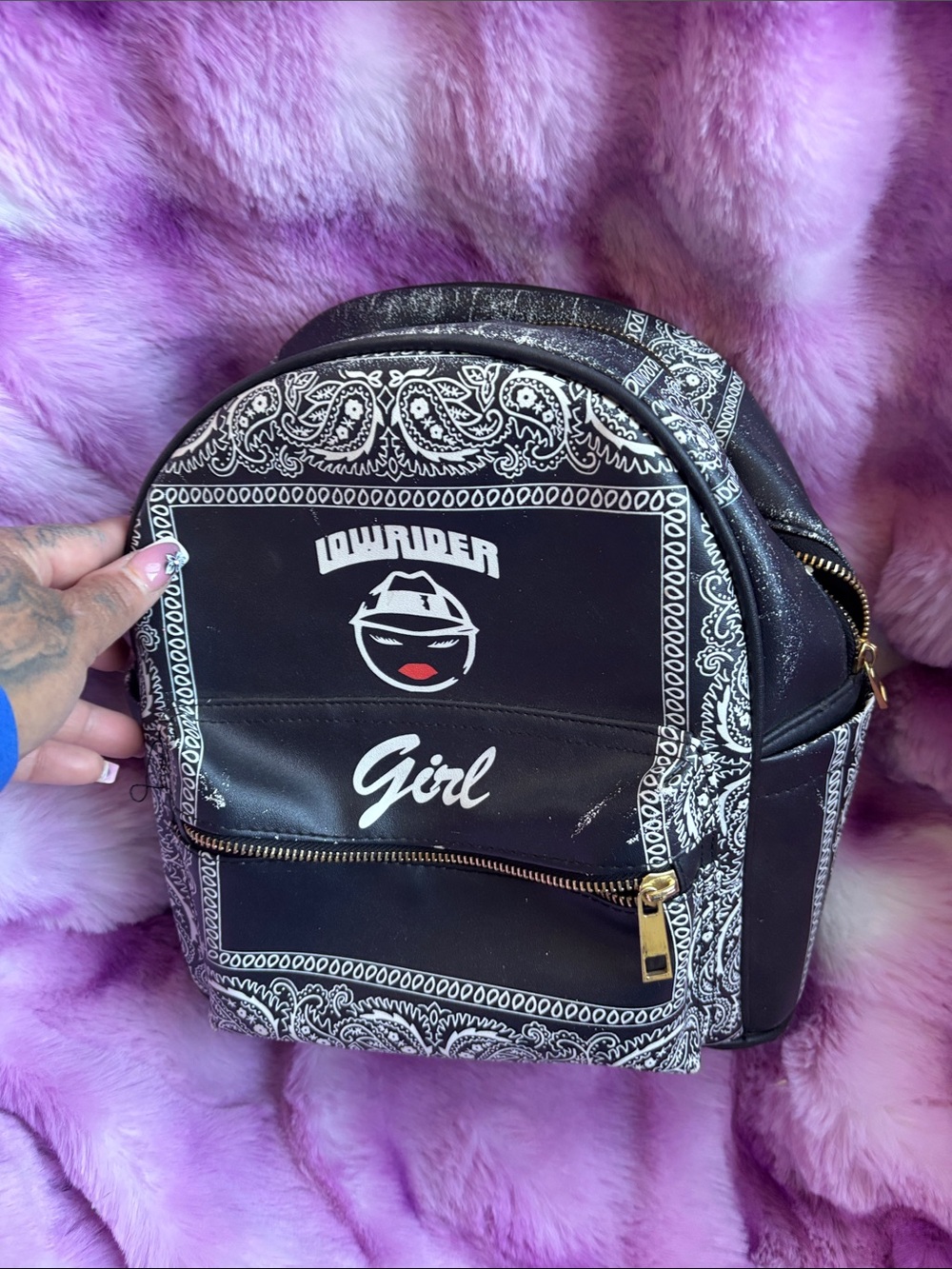 Lowrider Girl Black Bandana Mini Backpack